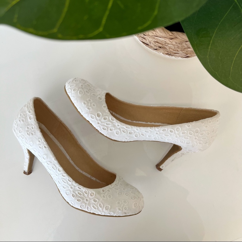 White Eyelet Heels